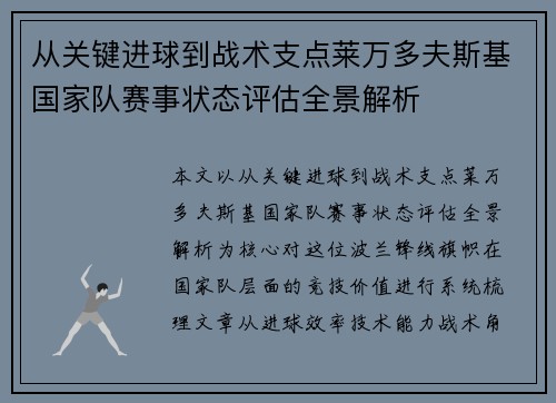 从关键进球到战术支点莱万多夫斯基国家队赛事状态评估全景解析 从关键进球到战术支点莱万多夫斯基国家队赛事状态评估全景解析